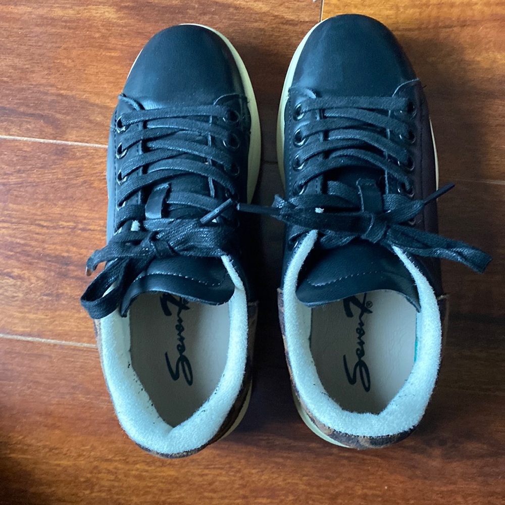 Seven Brand black sneakers with leopard detail